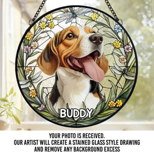 Custom Photo Forever In My Heart, Dear Friend - Memorial Personalized Custom Stained Glass Window Hanging Suncatcher - Sympathy Gift For Pet Owners, Pet Lovers