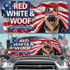 Custom Auto Windshield Sunshade, Car Window Protector - Personalized America 250th Anniversary Gifts For Dog Lovers, Dog Dad And Mom - Patriotic Pup On Duty